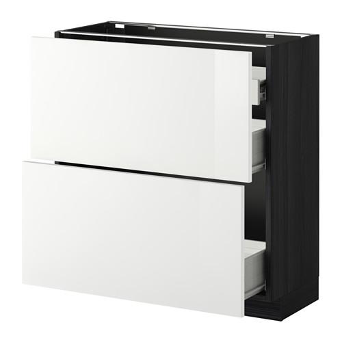МЕТОД / ФОРВАРА Нап шкаф 2 фрнт пнл/1низк/2ср ящ - под дерево черный, Рингульт глянцевый белый, 80x37 см