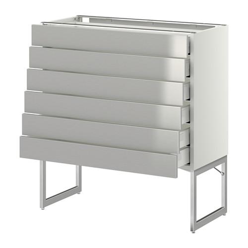 МЕТОД / МАКСИМЕРА Напольн шкаф 6фронт пнл/6 низ ящ - белый, Гревста нержавеющ сталь, 80x37x60 см МЕТОД / МАКСИМЕРА Напольн шкаф 6фронт пнл/6 низ ящ - белый, Гревста нержавеющ сталь, 80x37x60 см