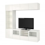 БЕСТО Шкаф для ТВ, комбин/стеклян дверцы - белый/Сельсвикен глянцевый/белый прозрачное стекло, направляющие ящика, плавно закр БЕСТО Шкаф для ТВ, комбин/стеклян дверцы - белый/Сельсвикен глянцевый/белый прозрачное стекло, направляющие ящика, плавно закр