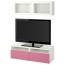 БЕСТО Шкаф для ТВ, комбин/стеклян дверцы - Лаппвикен розовый/Синдвик белый прозрачное стекло, направляющие ящика,нажимные