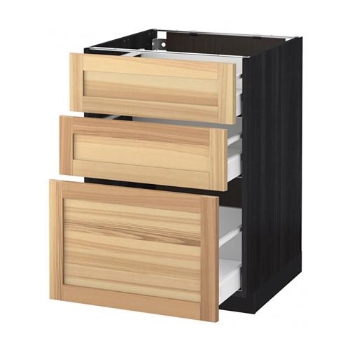 МЕТОД / МАКСИМЕРА Напольный шкаф с 3 ящиками - под дерево черный, Торхэмн естественный ясень, 60x60 см МЕТОД / МАКСИМЕРА Напольный шкаф с 3 ящиками - под дерево черный, Торхэмн естественный ясень, 60x60 см