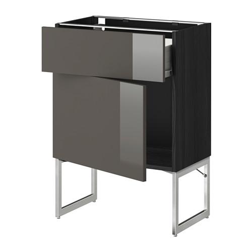 МЕТОД / ФОРВАРА Напольный шкаф с ящиком/дверью - 60x37x60 см, Рингульт глянцевый серый, под дерево черный МЕТОД / ФОРВАРА Напольный шкаф с ящиком/дверью - 60x37x60 см, Рингульт глянцевый серый, под дерево черный