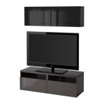 БЕСТО Шкаф для ТВ, комбин/стеклян дверцы - черно-коричневый/Сельсвикен глянцевый/серый дымчатое стекло, направляющие ящика, плавно закр БЕСТО Шкаф для ТВ, комбин/стеклян дверцы - черно-коричневый/Сельсвикен глянцевый/серый дымчатое стекло, направляющие ящика, плавно закр