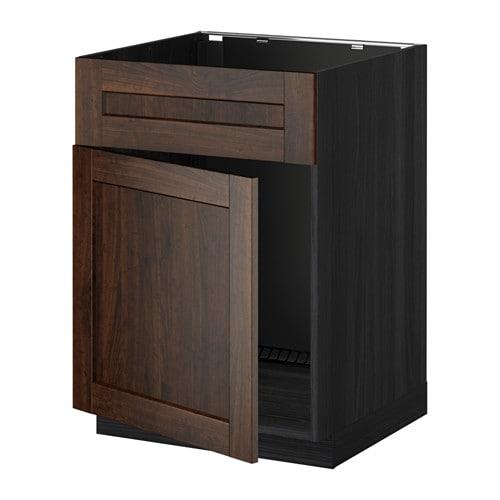 МЕТОД Напольный шкаф п-мойку с дв/фр пнл - под дерево черный, Эдсерум под дерево коричневый