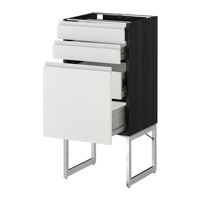 МЕТОД / ФОРВАРА Напольн шкаф 3фронт пнл/2низ/2ср ящ - 40x37x60 см, Нодста белый/алюминий, под дерево черный МЕТОД / ФОРВАРА Напольн шкаф 3фронт пнл/2низ/2ср ящ - 40x37x60 см, Нодста белый/алюминий, под дерево черный