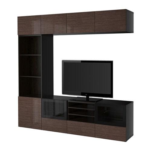 БЕСТО Шкаф для ТВ, комбин/стеклян дверцы - черно-коричневый/Сельсвикен глянцевый/коричневый прозрач стекло, направляющие ящика,нажимные БЕСТО Шкаф для ТВ, комбин/стеклян дверцы - черно-коричневый/Сельсвикен глянцевый/коричневый прозрач стекло, направляющие ящика,нажимные