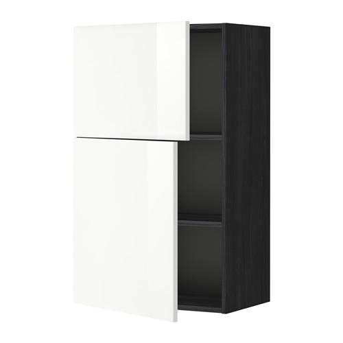 МЕТОД Навесной шкаф с полками/2дверцы - под дерево черный, Рингульт глянцевый белый МЕТОД Навесной шкаф с полками/2дверцы - под дерево черный, Рингульт глянцевый белый