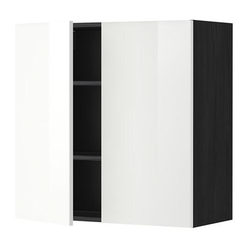 МЕТОД Навесной шкаф с полками/2дверцы - под дерево черный, Рингульт глянцевый белый, 80x80 см МЕТОД Навесной шкаф с полками/2дверцы - под дерево черный, Рингульт глянцевый белый, 80x80 см