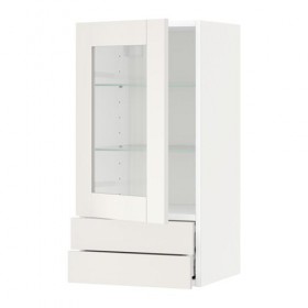 МЕТОД / МАКСИМЕРА Навесной шкаф/стекл дверца/2 ящика - белый, Сэведаль белый, 40x80 см