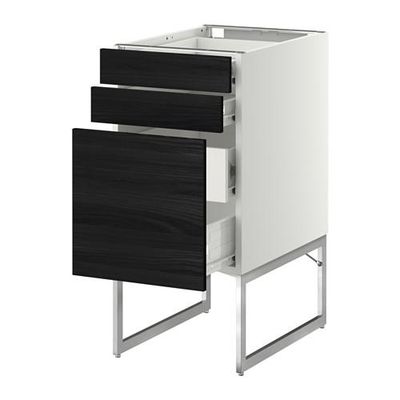 МЕТОД / ФОРВАРА Напольн шкаф 3фронт пнл/2низ/2ср ящ - 40x60x60 см, Тингсрид под дерево черный, белый