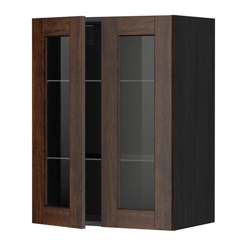 МЕТОД Навесной шкаф с полками/2 стекл дв - под дерево черный, Эдсерум под дерево коричневый, 60x80 см