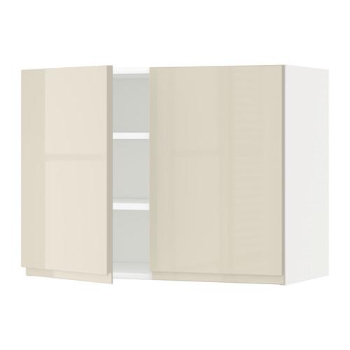 МЕТОД Навесной шкаф с полками/2дверцы - белый, Воксторп глянцевый светло-бежевый, 80x60 см