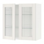 METOD навесной шкаф с полками/2 стекл дв белый/Сэведаль белый 80x38.8x80 cm