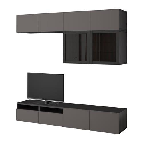 БЕСТО Шкаф для ТВ, комбин/стеклян дверцы - черно-коричневый Грундсвикен/темно-серый прозрачное стекло, направляющие ящика,нажимные БЕСТО Шкаф для ТВ, комбин/стеклян дверцы - черно-коричневый Грундсвикен/темно-серый прозрачное стекло, направляющие ящика,нажимные