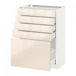 МЕТОД / МАКСИМЕРА Напольный шкаф с 5 ящиками - 60x37 см, Рингульт глянцевый кремовый, белый