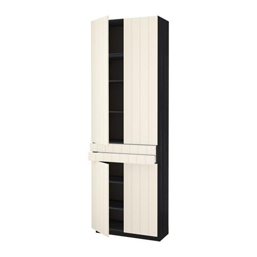 МЕТОД / МАКСИМЕРА Высокий шкаф+полки/2 ящика/4 дверцы - под дерево черный, Хитарп белый с оттенком МЕТОД / МАКСИМЕРА Высокий шкаф+полки/2 ящика/4 дверцы - под дерево черный, Хитарп белый с оттенком