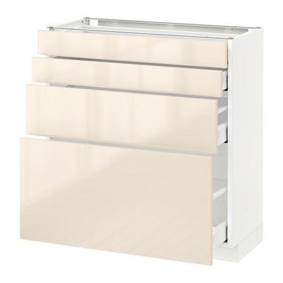 МЕТОД / МАКСИМЕРА Напольн шкаф 4 фронт панели/4 ящика - 80x37 см, Рингульт глянцевый кремовый, белый МЕТОД / МАКСИМЕРА Напольн шкаф 4 фронт панели/4 ящика - 80x37 см, Рингульт глянцевый кремовый, белый