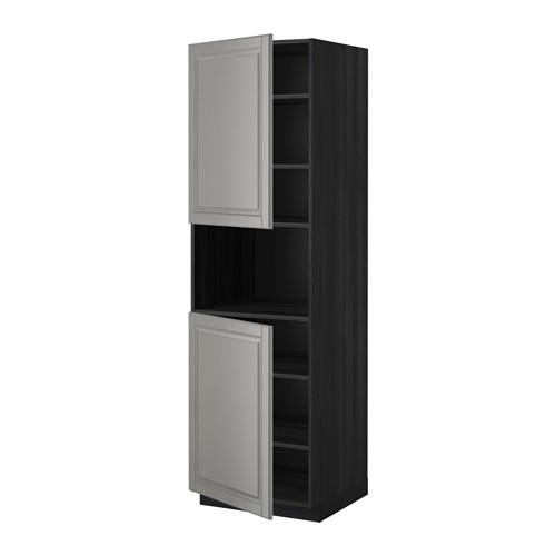 МЕТОД Выс шкаф д/СВЧ/2 дверцы/полки - под дерево черный, Будбин серый, 60x60x200 см