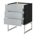 МЕТОД / ФОРВАРА Напольн шкаф 3фронт пнл/2низ/2ср ящ - 60x60x60 см, Веддинге серый, под дерево черный МЕТОД / ФОРВАРА Напольн шкаф 3фронт пнл/2низ/2ср ящ - 60x60x60 см, Веддинге серый, под дерево черный