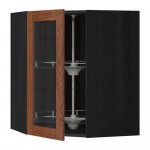 МЕТОД Углов навесн шк с врщ скц/сткл дв - под дерево черный, Филипстад коричневый, 68x80 см