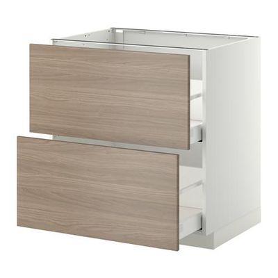 МЕТОД / МАКСИМЕРА Напольн шкаф 2фрнт/2выс ящ - 80x60 см, Брокхульт под грецкий орех светло-серый, белый
