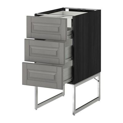 МЕТОД / ФОРВАРА Напольн шкаф 3фронт пнл/2низ/2ср ящ - 40x60x60 см, Будбин серый, под дерево черный МЕТОД / ФОРВАРА Напольн шкаф 3фронт пнл/2низ/2ср ящ - 40x60x60 см, Будбин серый, под дерево черный
