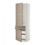 МЕТОД / МАКСИМЕРА Выс шкаф+полки/4 ящк/2двр/2фрнт - Брокхульт под грецкий орех светло-серый, белый