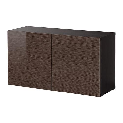 БЕСТО Стеллаж с дверьми - черно-коричневый/Сельсвикен глянцевый/коричневый