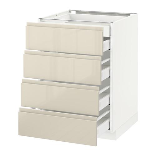 МЕТОД / МАКСИМЕРА Нплн шк 4фрнт/2нзк/3срд ящ - белый, Воксторп глянцевый светло-бежевый, 60x60 см МЕТОД / МАКСИМЕРА Нплн шк 4фрнт/2нзк/3срд ящ - белый, Воксторп глянцевый светло-бежевый, 60x60 см