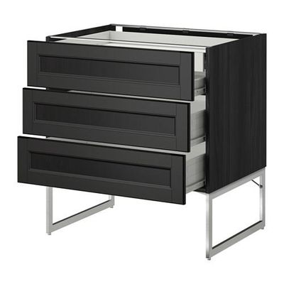 МЕТОД / ФОРВАРА Напольн шкаф 3фронт пнл/2низ/2ср ящ - 80x60x60 см, Лаксарби черно-коричневый, под дерево черный МЕТОД / ФОРВАРА Напольн шкаф 3фронт пнл/2низ/2ср ящ - 80x60x60 см, Лаксарби черно-коричневый, под дерево черный