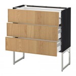 МЕТОД / МАКСИМЕРА Напольн шкаф 3фронт пнл/2низ/2ср ящ - под дерево черный, Экестад дуб, 80x37x60 см