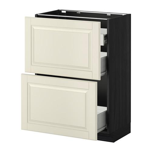 МЕТОД / ФОРВАРА Нап шкаф 2 фрнт пнл/1низк/2ср ящ - под дерево черный, Будбин белый с оттенком, 60x37 см