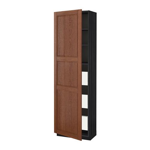 МЕТОД / МАКСИМЕРА Высокий шкаф с ящиками - под дерево черный, Филипстад коричневый, 60x37x200 см