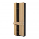 МЕТОД / МАКСИМЕРА Высокий шкаф+полки/2 ящика/4 дверцы - под дерево черный, Экестад дуб МЕТОД / МАКСИМЕРА Высокий шкаф+полки/2 ящика/4 дверцы - под дерево черный, Экестад дуб