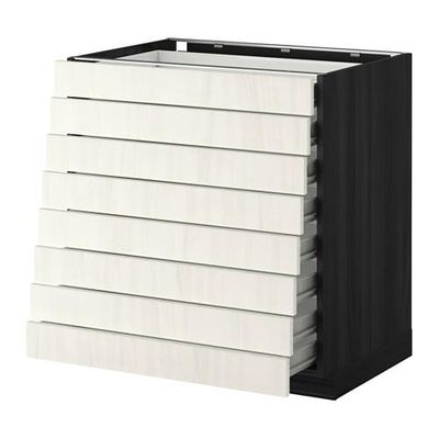 МЕТОД / ФОРВАРА Наполн шкаф 8 фронт/8 низк ящиков - 80x60 см, Росдаль белый ясень, под дерево черный