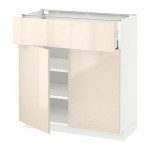 МЕТОД / МАКСИМЕРА Напольный шкаф+ящик/2дверцы - 80x37 см, Рингульт глянцевый кремовый, белый МЕТОД / МАКСИМЕРА Напольный шкаф+ящик/2дверцы - 80x37 см, Рингульт глянцевый кремовый, белый
