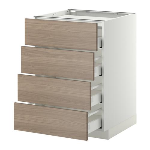 МЕТОД / МАКСИМЕРА Напольн шкаф/4фронт пнл/4ящика - 60x60 см, Брокхульт под грецкий орех светло-серый, белый