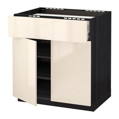 МЕТОД / ФОРВАРА Нплн шк д/врч пнл/ящ/плк/2дв - Рингульт глянцевый кремовый, под дерево черный