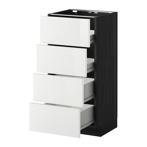 МЕТОД / ФОРВАРА Напольн шкаф 4 фронт панели/4 ящика - под дерево черный, Рингульт глянцевый белый, 40x37 см