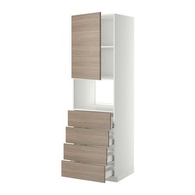 МЕТОД / МАКСИМЕРА Высок шкаф д/духовки/дверца/4ящика - 60x60x200 см, Брокхульт под грецкий орех светло-серый, белый