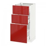 МЕТОД / МАКСИМЕРА Напольный шкаф с 3 ящиками - 40x37 см, Рингульт глянцевый красный, белый МЕТОД / МАКСИМЕРА Напольный шкаф с 3 ящиками - 40x37 см, Рингульт глянцевый красный, белый