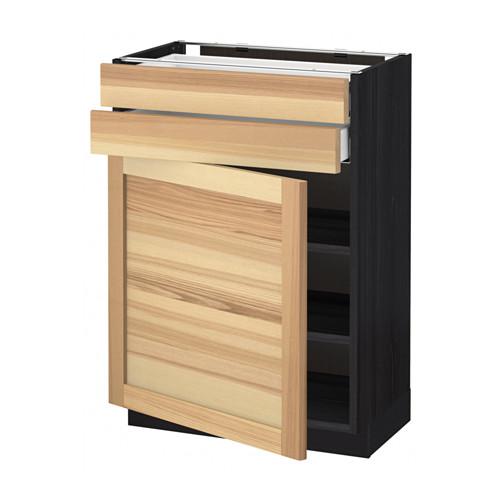 МЕТОД / МАКСИМЕРА Напольный шкаф с дверцей/2 ящиками - под дерево черный, Торхэмн естественный ясень, 60x37 см МЕТОД / МАКСИМЕРА Напольный шкаф с дверцей/2 ящиками - под дерево черный, Торхэмн естественный ясень, 60x37 см