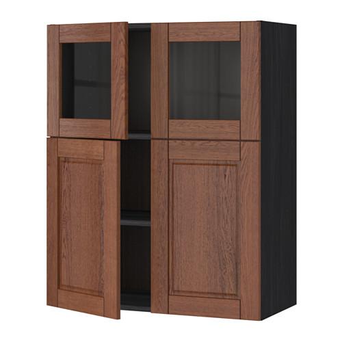 МЕТОД Навесной шкаф/полки/2дв/2стек дв - под дерево черный, Филипстад коричневый