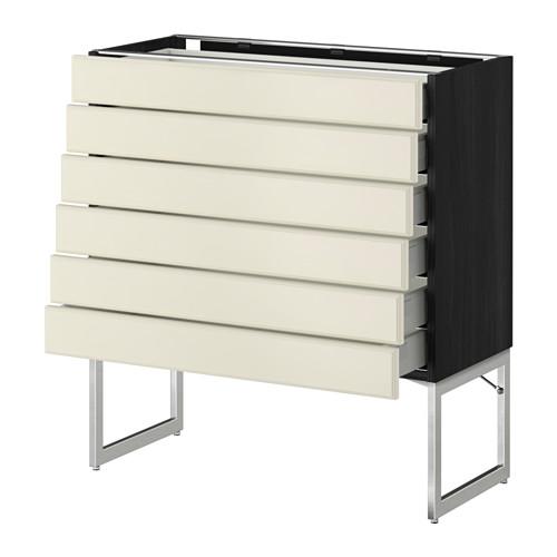 МЕТОД / МАКСИМЕРА Напольн шкаф 6фронт пнл/6 низ ящ - под дерево черный, Будбин белый с оттенком, 80x37x60 см