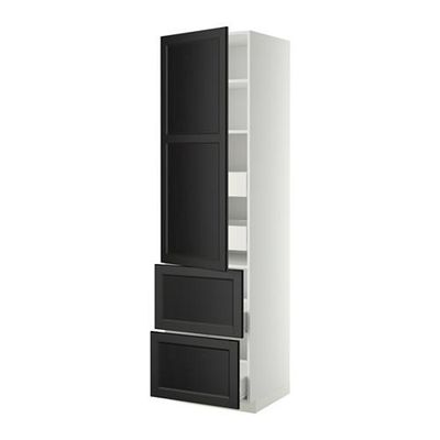 МЕТОД / ФОРВАРА Высокий шкаф+полки/4 ящика/2дверцы - 60x60x220 см, Лаксарби черно-коричневый, белый