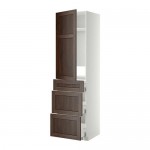 МЕТОД / МАКСИМЕРА Выс шкаф д/холодильн, с дврц/3 ящ - белый, Эдсерум под дерево коричневый