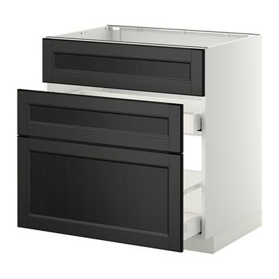 МЕТОД / МАКСИМЕРА Напольн шк п-мойку+3фрнт пнл/2ящ - 80x60 см, Лаксарби черно-коричневый, белый МЕТОД / МАКСИМЕРА Напольн шк п-мойку+3фрнт пнл/2ящ - 80x60 см, Лаксарби черно-коричневый, белый