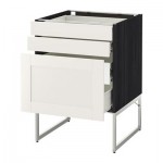 МЕТОД / ФОРВАРА Напольн шкаф 3фронт пнл/2низ/2ср ящ - 60x60x60 см, Сэведаль белый, под дерево черный