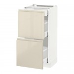 МЕТОД / МАКСИМЕРА Напольный шкаф/2фасада/3ящика - белый, Воксторп глянцевый светло-бежевый, 40x37 см