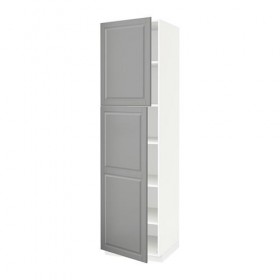 МЕТОД Высокий шкаф с полками/2 дверцы - белый, Будбин серый, 60x60x220 см